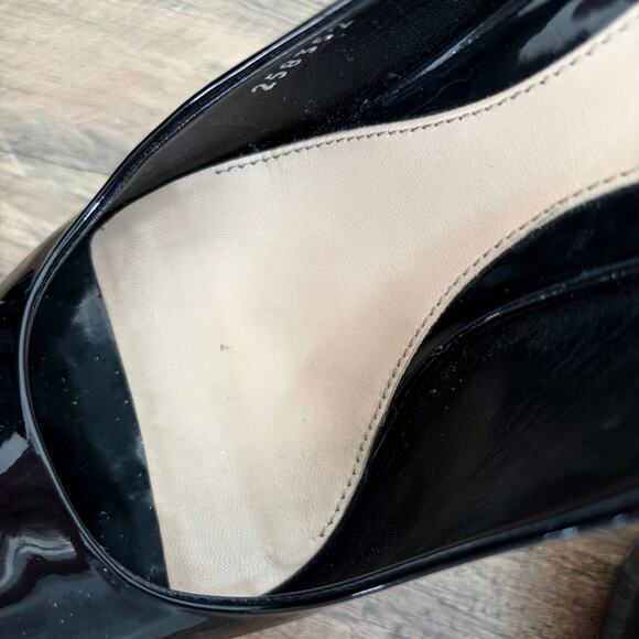 GUCCI Patent Leather Slingback Heels Sz 8.5 / EU 38.5 Black Peep Toe Classic Box - Picture 9 of 11